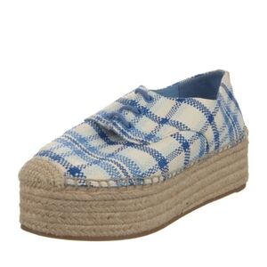 Tory Burch Plaid Blue and Cream Espadrilles